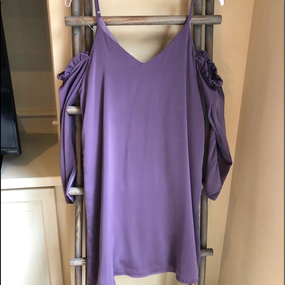 Purple cold shoulder satin dress